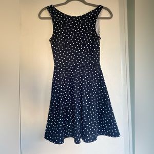 Blue and white polka dot dress